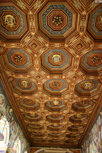 Ceiling in Ballroom of Fontainbleau Palace by Philibert Delorme. Fontainbleau, France.