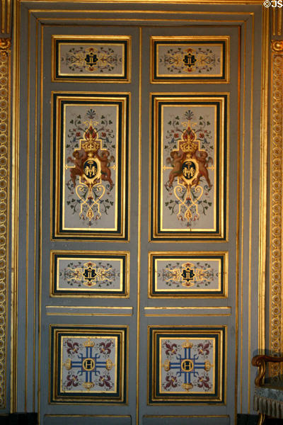 Painted doors in Louis XIII room at Fontainbleau Palace. Fontainbleau, France.
