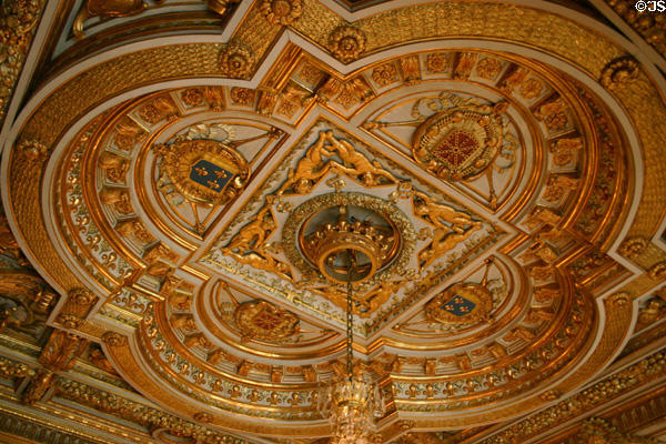 Ceiling of throne room of Fontainbleau Palace. Fontainbleau, France.