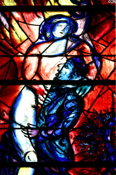 Detail of man & women from stained-glass (rb2) by Marc Chagall in Cathedral. Metz, France.