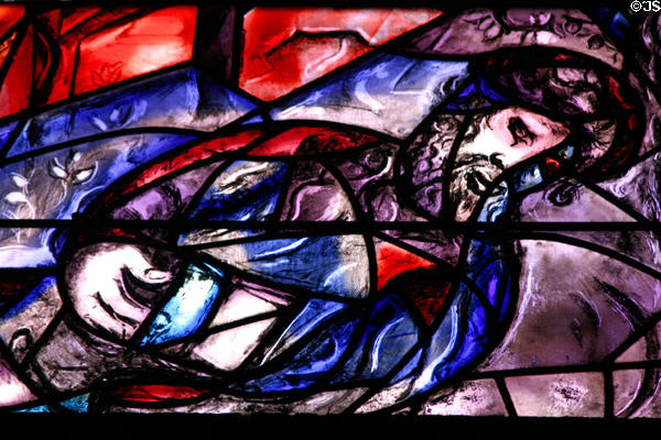 Detail of bearded man from stained-glass (rb3) by Marc Chagall in Cathedral. Metz, France.