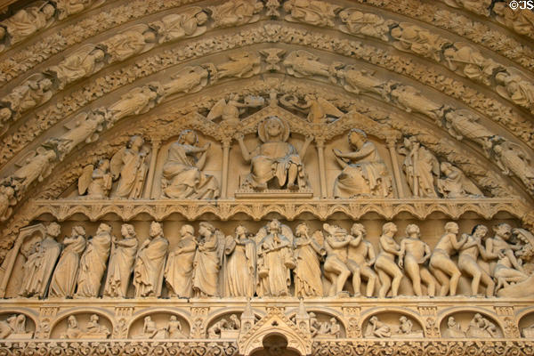 Last Judgment tympanum over central door of Cathedral. Metz, France.