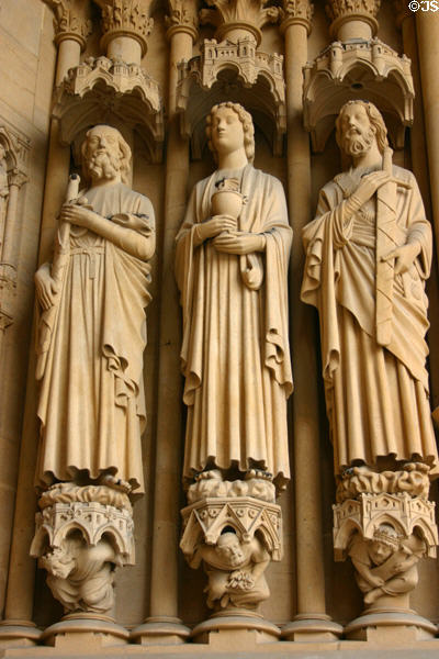 Apostles Paul, John & other at central door of Cathedral. Metz, France.
