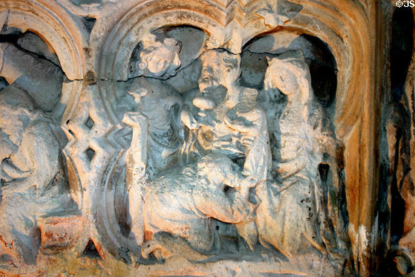 Glazed stone tiles (13thC) in Abbey church at Fontenay Abbey. Fontenay, France.