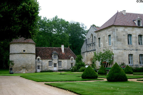 Overview of Fontenay Abbey with Dovecote & Abbatial lodge (18th-19thC). Fontenay, France.