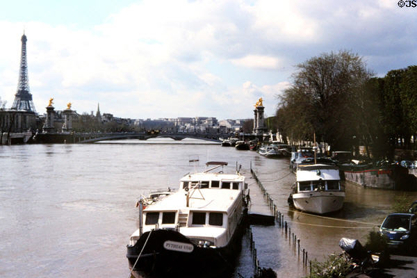Flooding of River Seine at Alexandre III Bridge. Paris, France.
