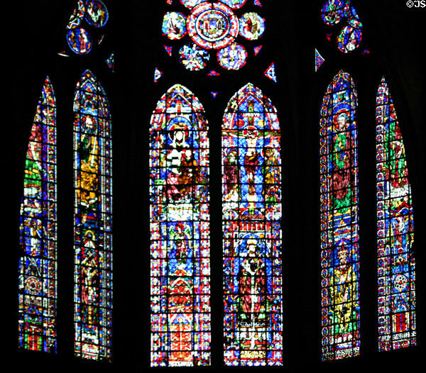 Stained glass in Cathedral. Reims, France.