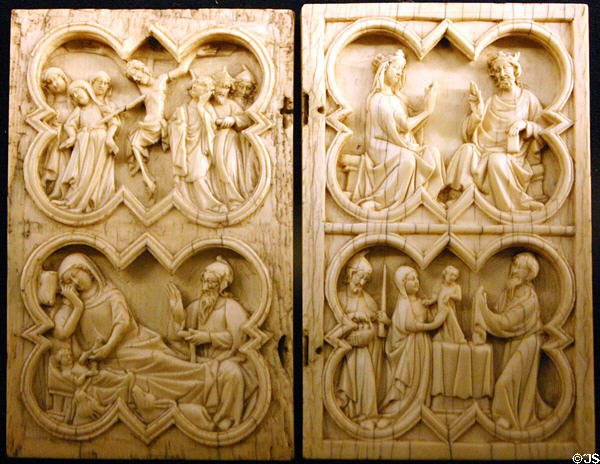 Carved ivory religious scenes (14th c) in Tau Palace. Reims, France.