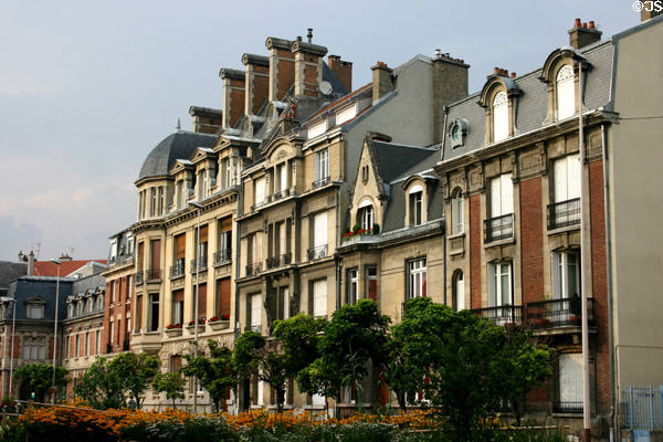 Streetscape of mansions. Reims, France.