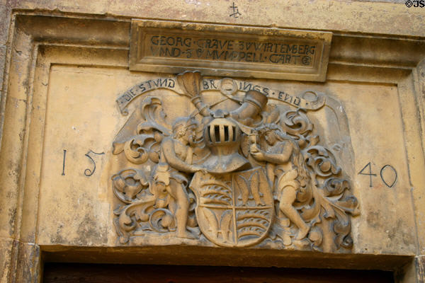 Coat of arms on palace of the princes of Wurtemberg-Montbéliard (1540). Riquewihr, France.