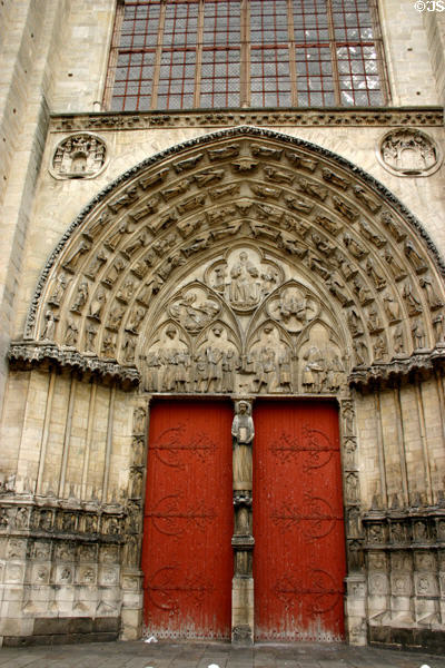 Gothic portal of St Stephen's Cathedral. Sens, France.