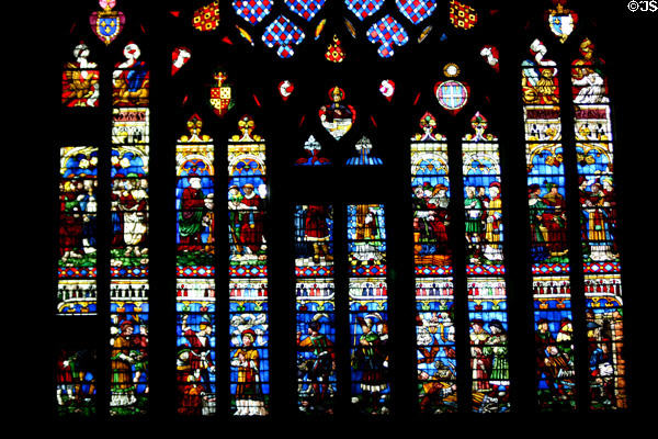 South transept stained glass windows of St Stephen's Cathedral. Sens, France.