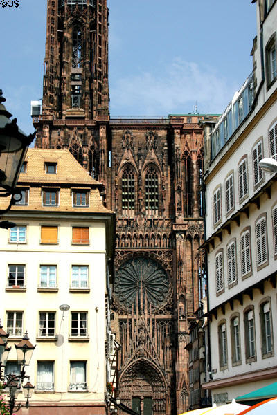 Cathedral (13thC) as seen along rue Mercière. Strasbourg, France.