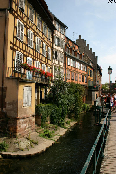 Half-timbered houses beside Locks of L'Ill River. Strasbourg, France.