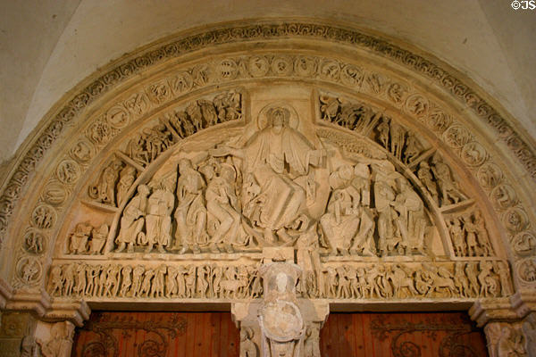 Narthex tympanum (mid 12thC) of Basilique Ste-Madeleine showing Christ in glory. Vézelay, France.