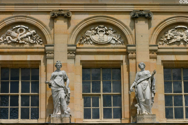 Vaux-le-Vicomte chateau facade carvings. Melun, France.
