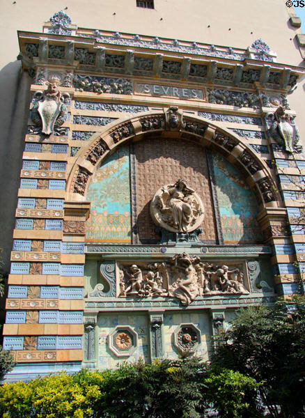 Sevres Arch ceramic industrial display (shown Paris Expo 1900) now at Square Felix-Désroulles beside St-Germain-des-Prés. Paris, France.