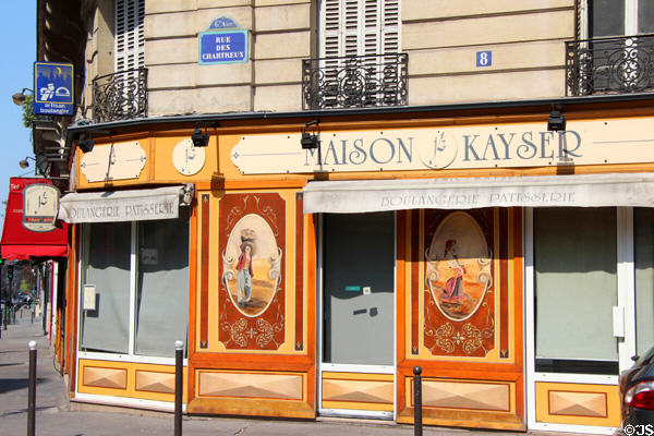 Former bakery storefront with quaint painting (8 rue des Chartreux). Paris, France.