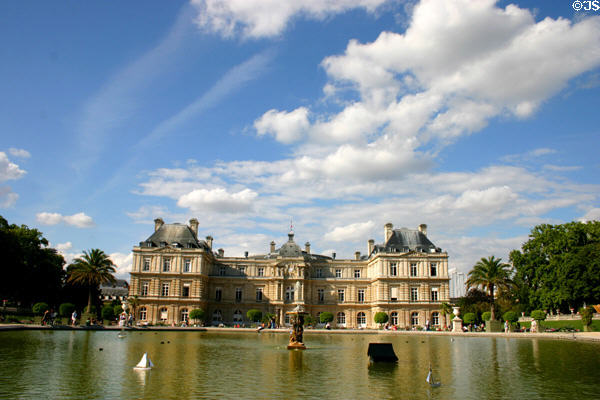 Luxembourg Palace over great basin of Luxembourg Gardens. Paris, France.