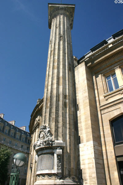 Observation column with internal spiral staircase (1574) attrib. Jean Bullant was erected within a now demolished palace of Catherine de Medici now stands beside La Bourse de commerce. Paris, France.