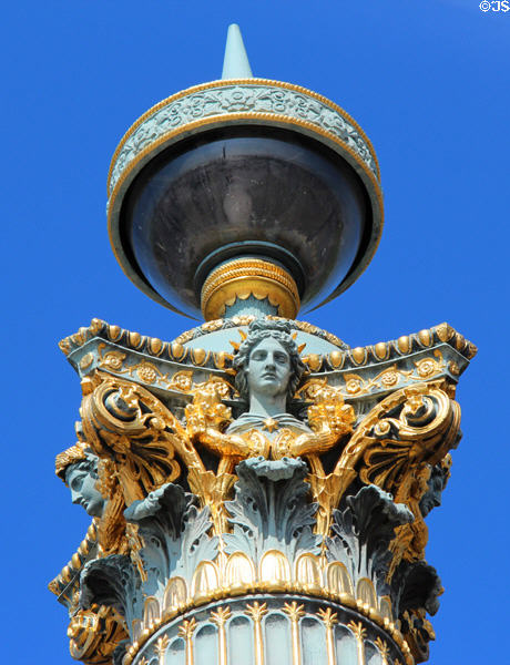 Upper details of lamp post at Place de la Concorde. Paris, France.