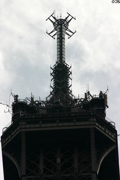 Details of antennae atop Eiffel Tower. Paris, France.