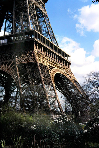 Details of iron legs of Eiffel Tower. Paris, France.