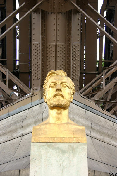 Bust of Gustave Eiffel at base of Eiffel Tower. Paris, France.