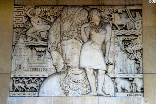 Themes of Indochina bas-relief sculpture (1937) by Anna Quinquaud at Palais de Chaillot. Paris, France.