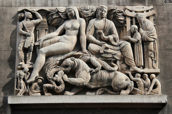 Themes of Asia bas-relief sculpture (1937) by G. Saupique at Palais de Chaillot. Paris, France.