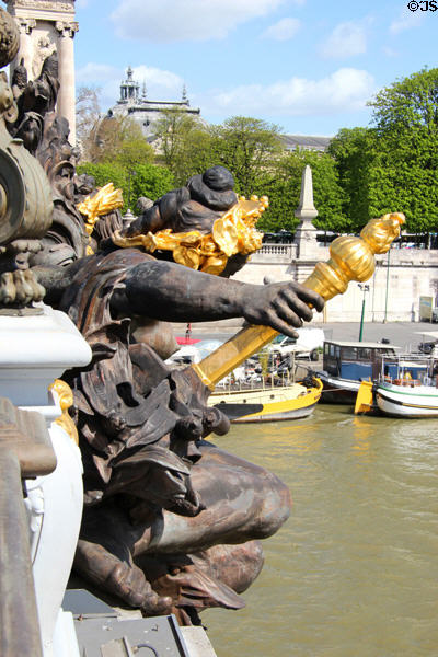 River nymph reliefs marking Franco-Russian Alliance by Georges Récipon on Pont Alexandre III. Paris, France.
