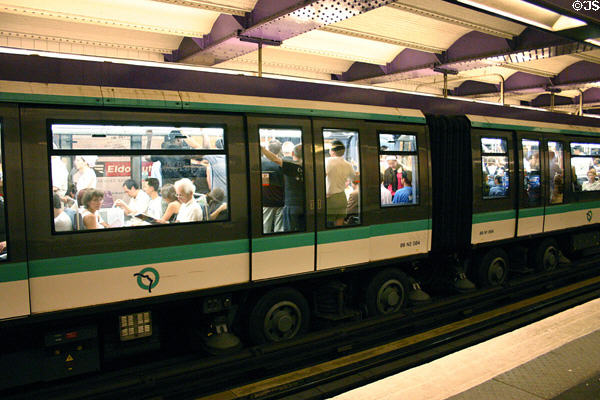 RATP metro train with rubber tires. Paris, France.