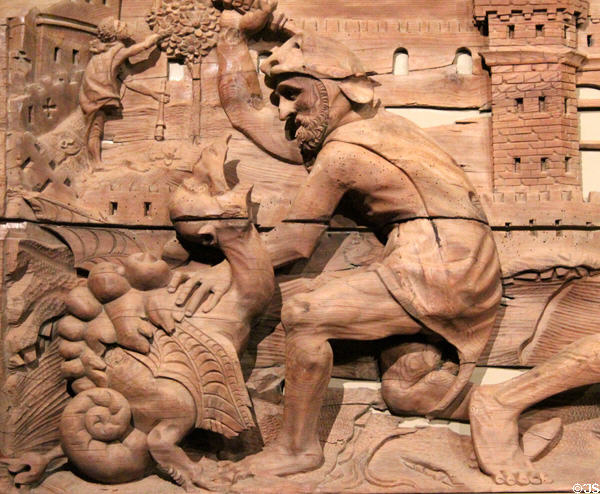 Detail of labors of Hercules frieze (1505-20) from castle Velez Blanco in Spain at Museum of Decorative Arts. Paris, France.