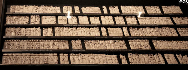 Collection of low relief bone plaque carvings of Biblical stories by Embriachi workshop (c1370-1433) in Florence then Venice at Museum of Decorative Arts. Paris, France.
