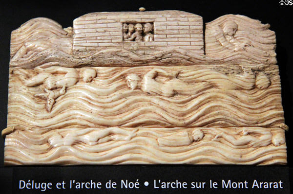 Noah's flood bone carvings by Embriachi workshop (c1370-1433) in Florence then Venice at Museum of Decorative Arts at Museum of Decorative Arts. Paris, France.