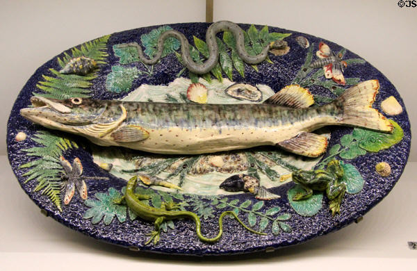 Ceramic plate with models of fish & creatures (c1880-90) by Victor Barbizet of Paris at Museum of Decorative Arts. Paris, France.