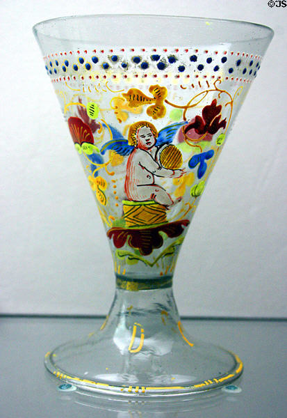 Venetian glass footed goblet (16thC or later) at Museum of Decorative Arts. Paris, France.