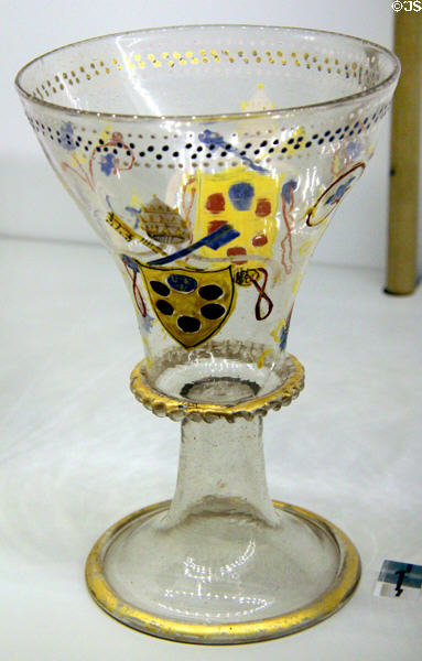 Venetian glass footed goblet (1513-34) with arms of Medici's at Museum of Decorative Arts. Paris, France.