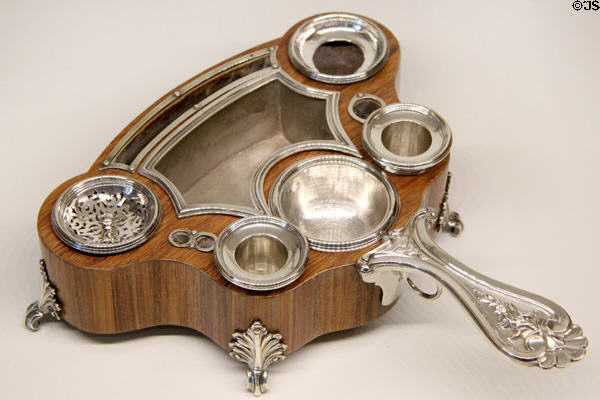 Silver writing set in rosewood base (1760-1) by Pierre Louis Regnard of Paris at Museum of Decorative Arts. Paris, France.