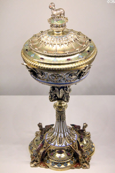 Gilt silver enamelled ciborium (1867) by Thomas-Joseph Amand-Calliat from Lyon (shown Paris Expo 1867) at Museum of Decorative Arts. Paris, France.