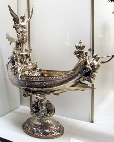 Silver Nef (table centerpiece in form of ship) (1869) for opening of Suez Canal by Fannière Brothers of Paris (shown London Expo 1871 & Paris Expo 1900) at Museum of Decorative Arts. Paris, France.