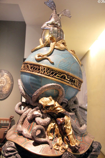 Rear detail of "Fortune" crowning the Universe Concept model for monument or fountain (1908) by artist James Tissot at Museum of Decorative Arts. Paris, France.