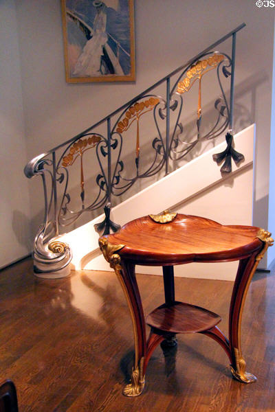 Honesty banister railing (1903-4) & waterlily pedestal table (c1902) by Louis Majorelle of Nancy, creation at Museum of Decorative Arts. Paris, France.