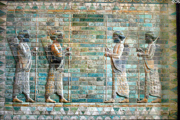 Relief mural of four archers (c510 BCE) from palace of Darius I at Suse (Iran) at the Louvre Museum. Paris, France.