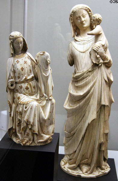 Ivory carvings of Virgin & Child (c1300 & c1250) from Paris at Cluny Museum. Paris, France.