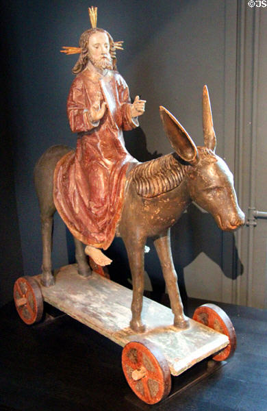 Carving of Christ on donkey for Palm Sunday processions (late 15thC) from southern Germany at Cluny Museum. Paris, France.