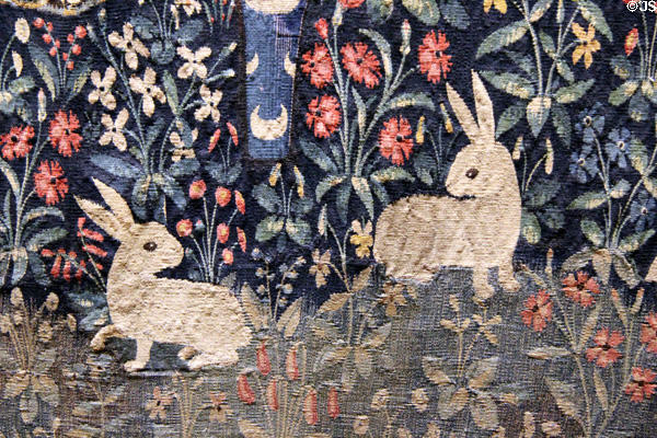Rabbit detail of Lady & Unicorn tapestry series (c1500) from Paris at Cluny Museum. Paris, France.