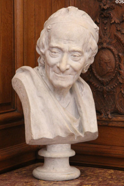 Bust of Voltaire (c1780) after original Jean-Antoine Houdon at Petit Palace Museum. Paris, France.