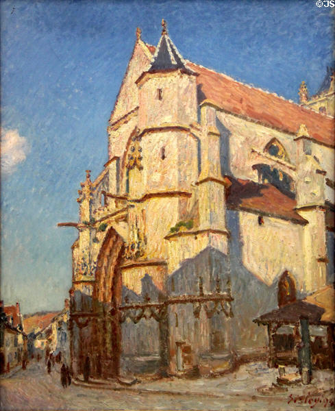 Moret church (evening) painting (1884) by Alfred Sisley at Petit Palace Museum. Paris, France.