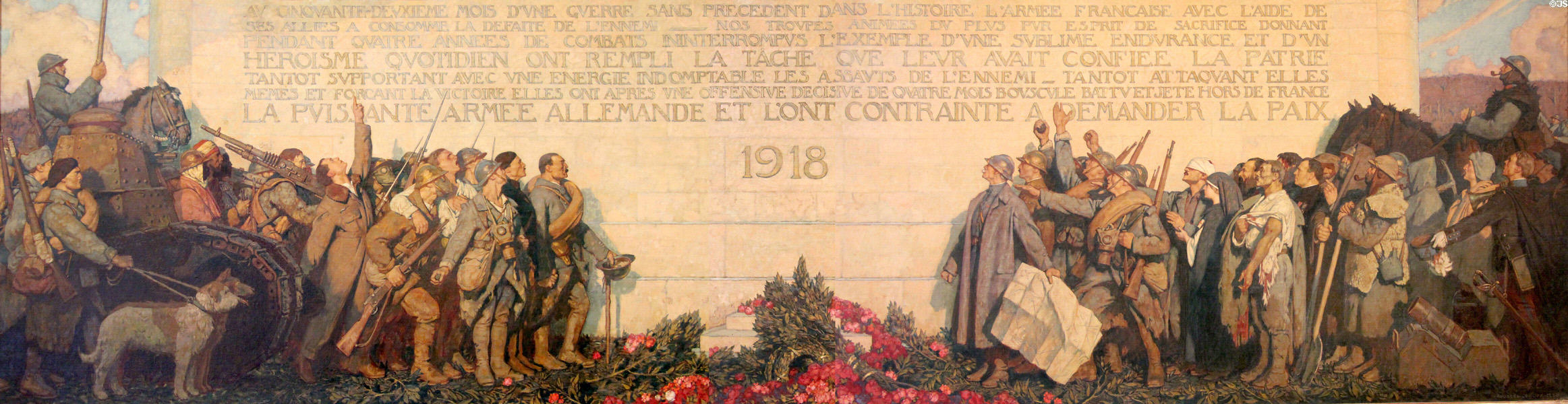 Last Communiqué ending war Nov. 11, 1918 painting (1920) by George Leroux at Petit Palace Museum. Paris, France.